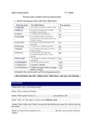 English Worksheet: phrasal verbs related to family relationships