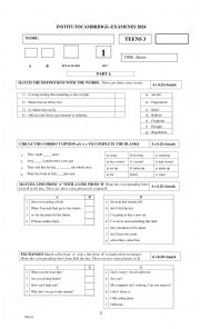 English Worksheet: Mock exam TEENS 3