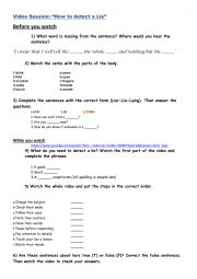 English Worksheet: How to detect  lie video session