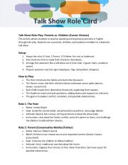 English Worksheet: Talk Show Role-Play: Parents vs. Children (Career Choices)