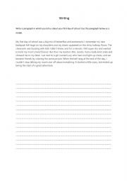 English Worksheet: write a paragraph about first day of school
