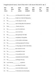 English Worksheet: Irregular plural nouns, nouns that end in -s & nouns that end in -es 3