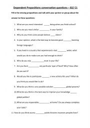 English Worksheet: B2 C1 Dependent Prepositions Conversation Questions 