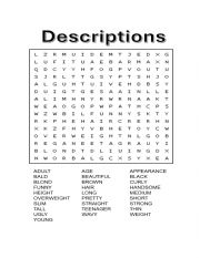English Worksheet: DESCRIPTIONS WORDSEARCH
