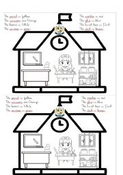 English Worksheet: School objects and colors