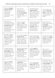 English Worksheet: B1+-C1 Idioms and expressions relating to publicity and reputation    2
