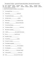 English Worksheet: A2-B1 20 adverbs of place  general location & position, direction & movement