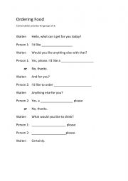 English Worksheet: Oredering Food from a Menu