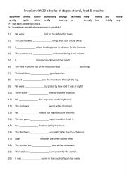 English Worksheet: A2-B1 Practise with 20 adverbs of degree travel, food & weather