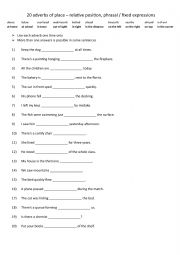 English Worksheet: A2-B1 20 adverbs of place  relative position, phrasal  fixed expressions
