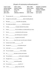 English Worksheet: A2-B1 20 pairs of commonly confused words 1 