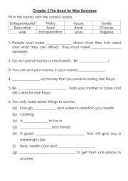 English Worksheet: The Need for Making Wise Decisions