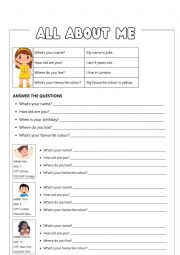 English Worksheet: All about me