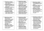 English Worksheet: Would rather speaking cards