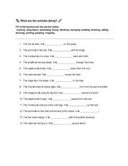 English Worksheet: What are the animals doing?