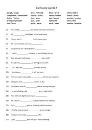 English Worksheet: A2-B1 20 pairs of commonly confused words 2