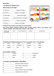English Worksheet: SOME - ANY - MANY - MUCH
