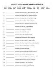 English Worksheet: Adjectives to describe personality, character and behaviour 3