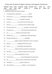 English Worksheet: Practise with 20 adverbs of degree education, technology & entertainment