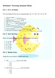 English Worksheet: consonant blend practice gl, cl, wh, th, ch, or sh
