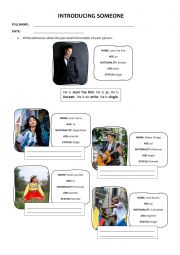 English Worksheet: INTRODUCING SOMEONE