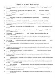English Worksheet: Articles  a, an, the &  (no article) 4