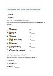 English Worksheet: Pronouns and Contractions
