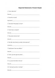 English Worksheet: Reported speech present simple 4eso