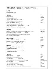 English Worksheet: Birds Of A Feather Billie Eilish