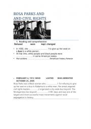 English Worksheet: ROSA PARKS AND CIVIL RIGHTS