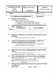 English Worksheet: Mid term test 3