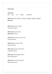 English Worksheet: Personal Information