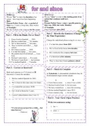 English Worksheet: for and since with Diddl and Diddlina (Answer key included)