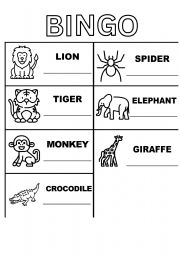 English Worksheet: BINGO WILD ANIMALS