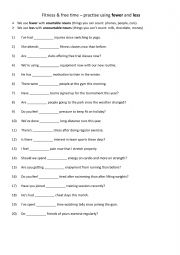 English Worksheet: Fitness & free time   practise using fewer and less