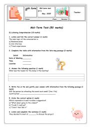 English Worksheet: mID TERM TEST 8 GRADE