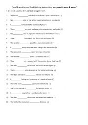 English Worksheet: Travel & weather and food & dining topics using was, wasnt, were & werent