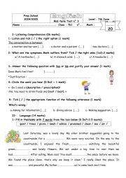English Worksheet: Mid term test n 3 7th form for Tunisian Pupils