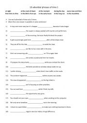 English Worksheet: B1-B2 10 adverbial phrases of time 1