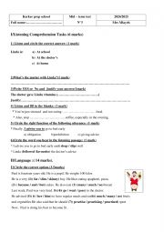 English Worksheet: 7 MID TERM 3 TEST 2025