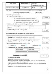 English Worksheet: 9th form mid term test n3