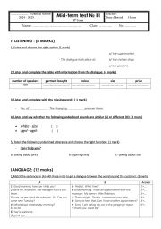 English Worksheet: Mid-term test N3 8th form technical school