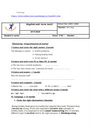 English Worksheet: 7th form ..English mid -term -test 3. April 2025