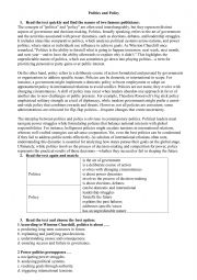 English Worksheet: Politics and Policy