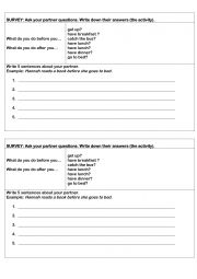 English Worksheet: Survey: Routine