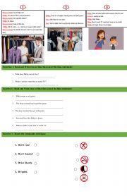 English Worksheet: Worksheet - Reading about Shopping and clothes + commands