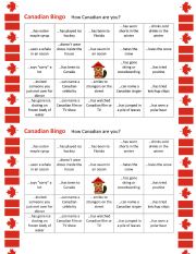 English Worksheet: Canadian Bingo