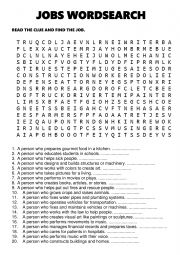 English Worksheet: jobs wordsearch