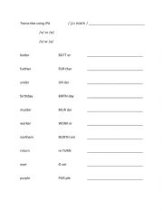 English Worksheet: Phonetics transcription quiz on /er/ sounds 