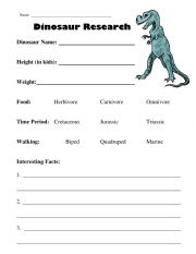 English Worksheet: Dinosaur Research